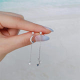 Stainless Steel CZ Chain Ear Studs Moon Star Pendant Piercing Jewelry