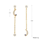 Stainless Steel CZ Chain Ear Studs Moon Star Pendant Piercing Jewelry