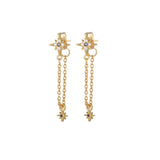 Stainless Steel CZ Chain Ear Studs Moon Star Pendant Piercing Jewelry
