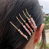 5Pcs Natural Stone Beads Hair Clips 4mm Beaded Hairpins for Women Girls Jewelry