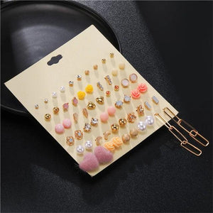 30Pcs Geometry Earrings Bow Ear Studs Decoration Women Party Jewelry