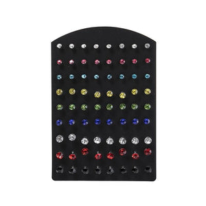36pair Colorful Rhinestone Stud Earrings Set Wedding Party Jewelry Gift