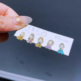 5pcs Princess Stud Earrings Set Colored Cubic Zircon 925 Silver Post Pierc