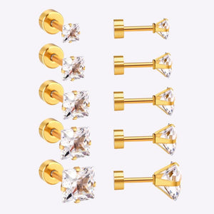 5 Pairs Zircon Stud Earrings Set Stainless Steel For Women Jewelry