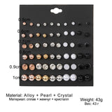 30 Pairs Women's Stud Earrings Set Pearl Crystal Zircon Jewelry