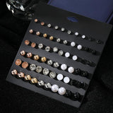 30 Pairs Women's Stud Earrings Set Pearl Crystal Zircon Jewelry