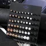 30 Pairs Women's Stud Earrings Set Pearl Crystal Zircon Jewelry