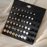 30 Pairs Women's Stud Earrings Set Pearl Crystal Zircon Jewelry