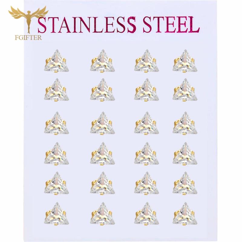 Triangle Zircon Earrings Crystal Ear Studs 12 Pairs