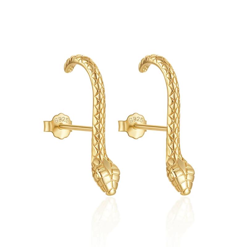 925 Silver Snake Shaped Stud Earrings for Women Punk Style