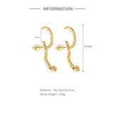 925 Silver Snake Shaped Stud Earrings for Women Punk Style