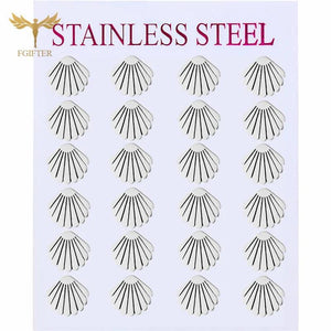 Summer Seaside Shell Stud Earrings Set - Stainless Steel Women's Jewelry