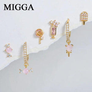 6pcs Romantic Mini Candy Lollipop Stud Earrings Set Women CZ Zircon Crystal Pier
