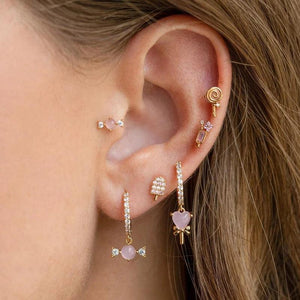 6pcs Romantic Mini Candy Lollipop Stud Earrings Set Women CZ Zircon Crystal Pier