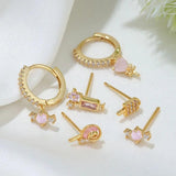 6pcs Romantic Mini Candy Lollipop Stud Earrings Set Women CZ Zircon Crystal Pier