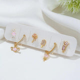 6pcs Romantic Mini Candy Lollipop Stud Earrings Set Women CZ Zircon Crystal Pier