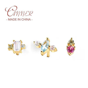 Colorful Zircon Stud Earrings 925 Silver Piercing Jewelry
