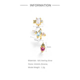 Colorful Zircon Stud Earrings 925 Silver Piercing Jewelry
