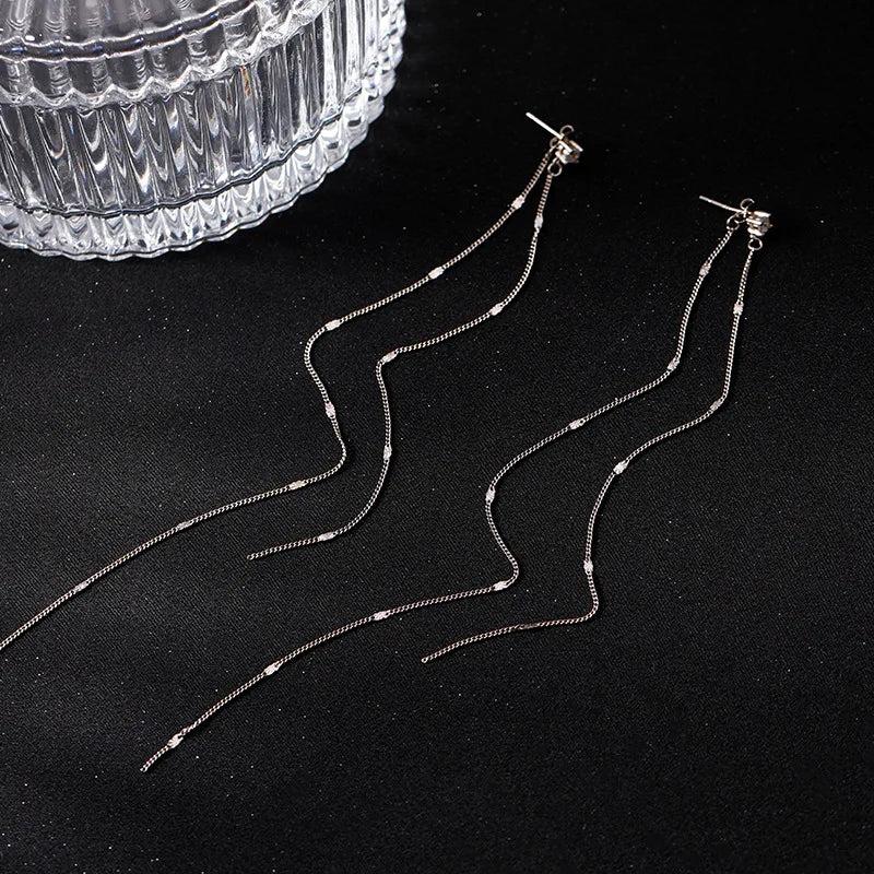 925 Silver Tassel Earrings Women Ear Line Fine Jewelry