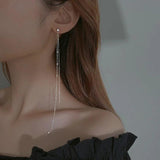 925 Silver Tassel Earrings Women Ear Line Fine Jewelry