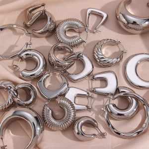 Silver Hollow Geometric Earrings Waterproof Stainless Steel Daily