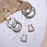 Silver Hollow Geometric Earrings Waterproof Stainless Steel Daily