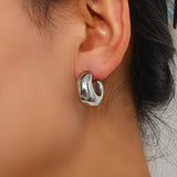 Silver Hollow Geometric Earrings Waterproof Stainless Steel Daily