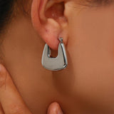 Silver Hollow Geometric Earrings Waterproof Stainless Steel Daily