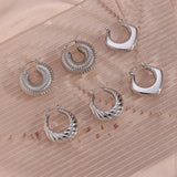 Silver Hollow Geometric Earrings Waterproof Stainless Steel Daily