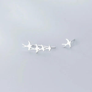 925 Silver Sweet Asymmetric Bird Stud Earrings for Women