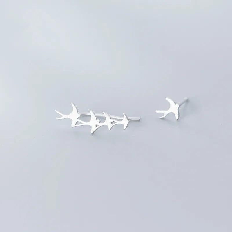 925 Silver Sweet Asymmetric Bird Stud Earrings for Women