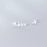 925 Silver Sweet Asymmetric Bird Stud Earrings for Women