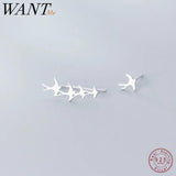 925 Silver Sweet Asymmetric Bird Stud Earrings for Women
