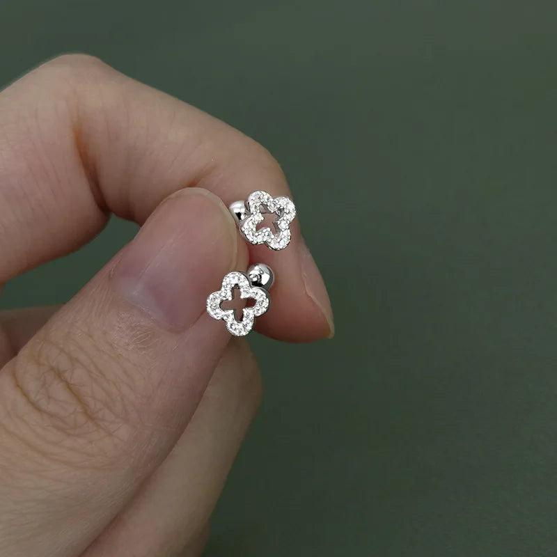 925 Silver Flower Earrings Zircon Hollow Out Sweet Jewelry