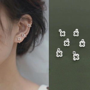 925 Silver Flower Earrings Zircon Hollow Out Sweet Jewelry