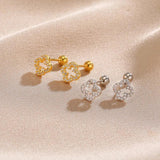 925 Silver Flower Earrings Zircon Hollow Out Sweet Jewelry