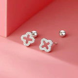 925 Silver Flower Earrings Zircon Hollow Out Sweet Jewelry