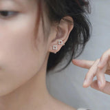 925 Silver Flower Earrings Zircon Hollow Out Sweet Jewelry