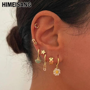 Boho Hoop Earrings Set for Women Retro Piercing Ear Cuffs Stud Dangle Jewelry