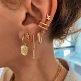 Boho Hoop Earrings Set for Women Retro Piercing Ear Cuffs Stud Dangle Jewelry