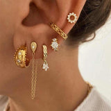 Boho Hoop Earrings Set for Women Retro Piercing Ear Cuffs Stud Dangle Jewelry