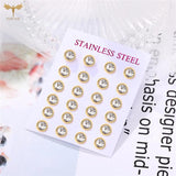 Crystal Zircon Stud Earrings Pack Stainless Steel 12 Pairs Set