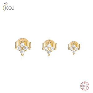 3PCS 3/4/5mm Zircon Flower 925 Silver Stud Earrings Set For Women
