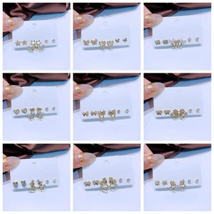 Cubic Zircon Star Flower Stud Earrings Set Women Jewelry