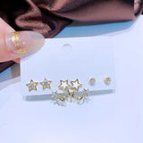 Cubic Zircon Star Flower Stud Earrings Set Women Jewelry