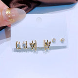 Cubic Zircon Star Flower Stud Earrings Set Women Jewelry