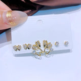 Cubic Zircon Star Flower Stud Earrings Set Women Jewelry