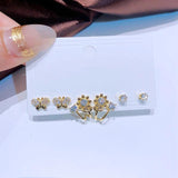 Cubic Zircon Star Flower Stud Earrings Set Women Jewelry