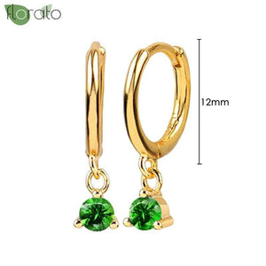 925 Silver Green Crystal CZ Small Hoop Earrings for Women