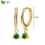 925 Silver Green Crystal CZ Small Hoop Earrings for Women